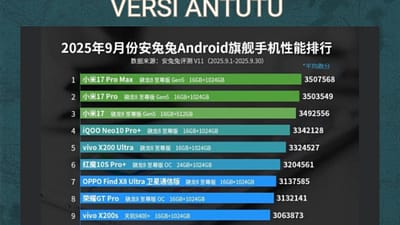 XIAOMI 17 SERIES DOMINASI DAFTAR 10 HP FLAGSHIP ANDROID TERKENCANG SEPTEMBER 2025 VERSI ANTUTU